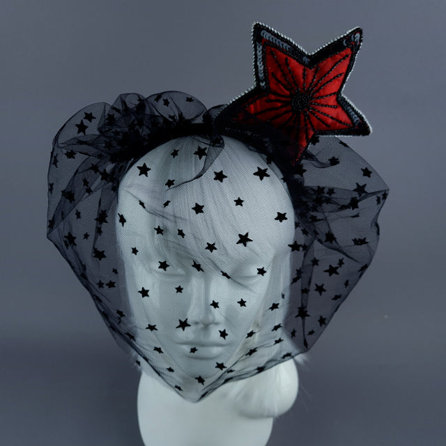 "Kokabiel" Red & Black Star Veil Headdress