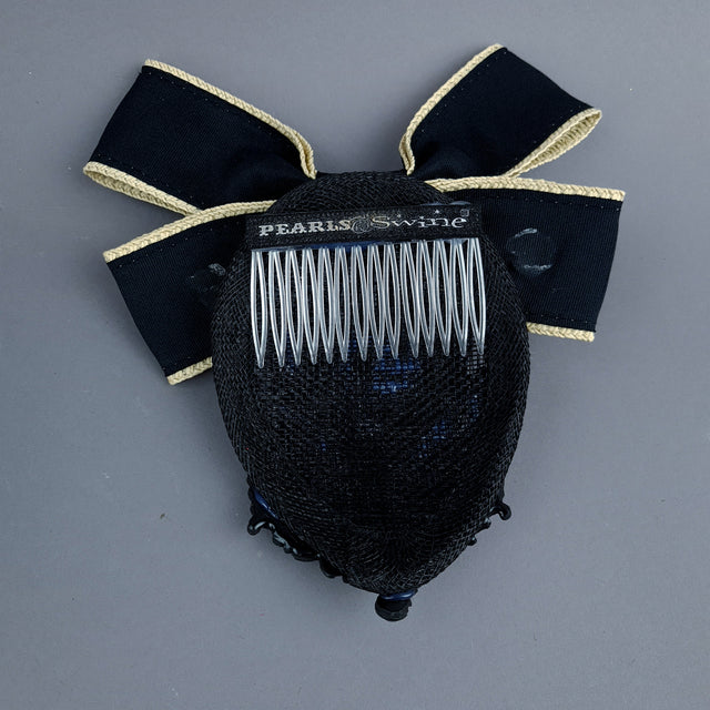 "Dorian" Black Bow & Filigree Fascinator