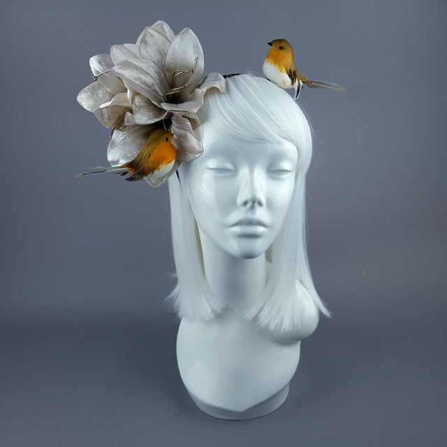 "Rockin' Robin" Gold Amaryllis Flower & Birds Headband