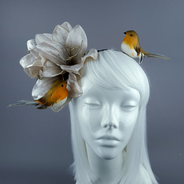 "Rockin' Robin" Gold Amaryllis Flower & Birds Headband