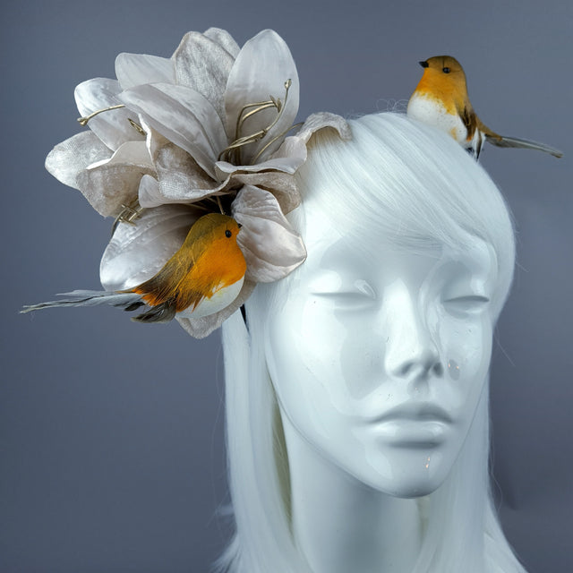"Rockin' Robin" Gold Amaryllis Flower & Birds Headband