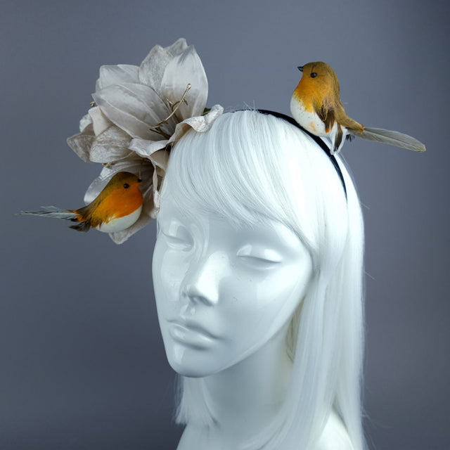 "Rockin' Robin" Gold Amaryllis Flower & Birds Headband