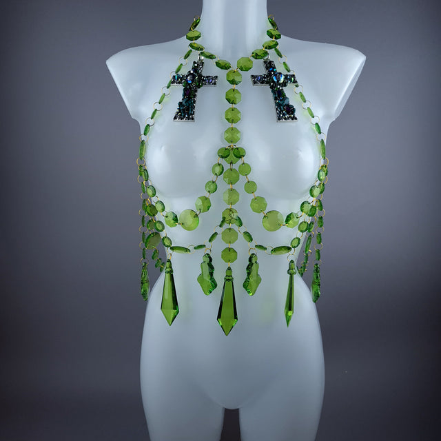 "Seren" Bejewelled Cross Green Jewel Harness
