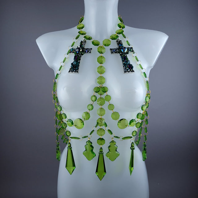 "Seren" Bejewelled Cross Green Jewel Harness