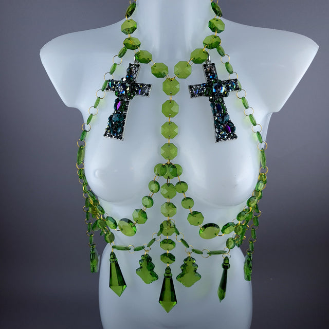 "Seren" Bejewelled Cross Green Jewel Harness