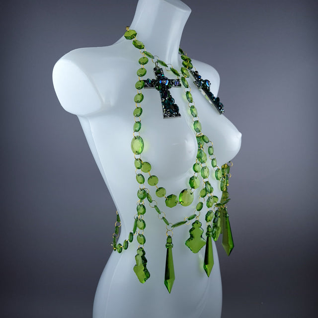 "Seren" Bejewelled Cross Green Jewel Harness