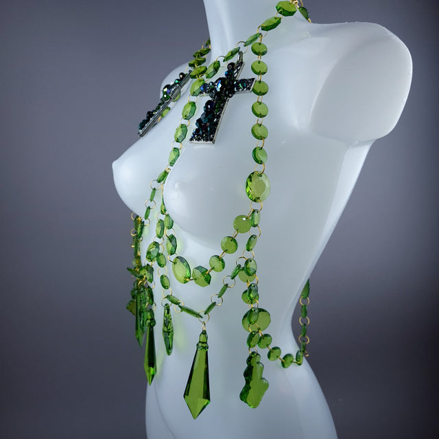 "Seren" Bejewelled Cross Green Jewel Harness