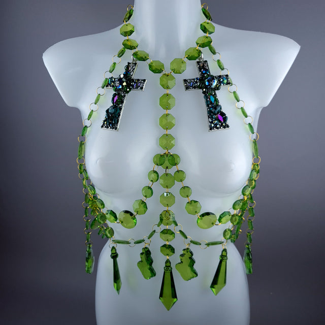"Seren" Bejewelled Cross Green Jewel Harness