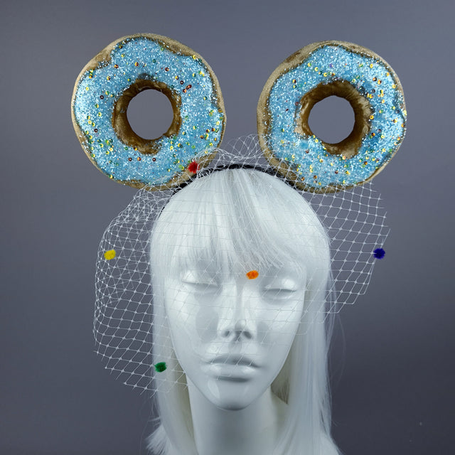 "Donut you want me Baby" Ear Veil Headdress - Blue