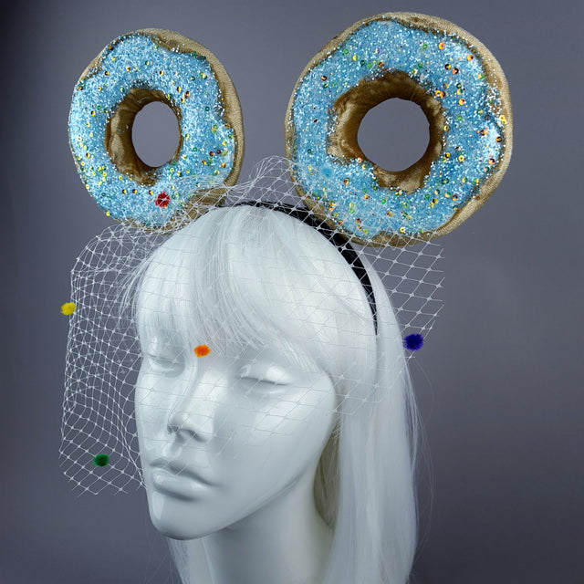 "Donut you want me Baby" Ear Veil Headdress - Blue