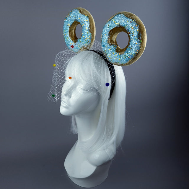 "Donut you want me Baby" Ear Veil Headdress - Blue
