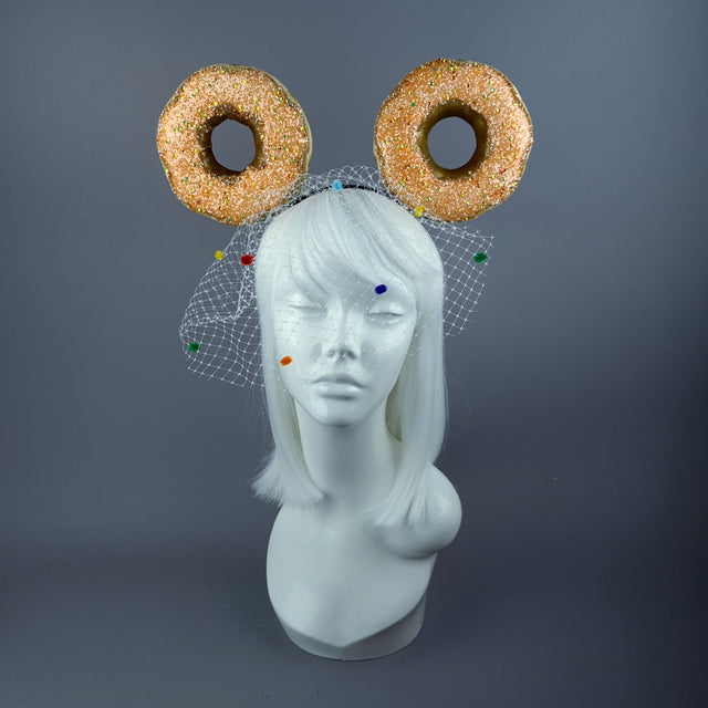 "Donut you want me Baby" Ear Veil Headdress - Coral