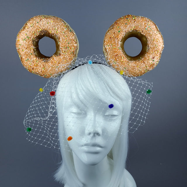 "Donut you want me Baby" Ear Veil Headdress - Coral