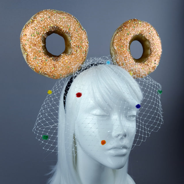 "Donut you want me Baby" Ear Veil Headdress - Coral
