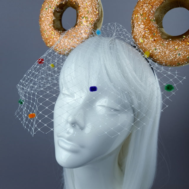 "Donut you want me Baby" Ear Veil Headdress - Coral