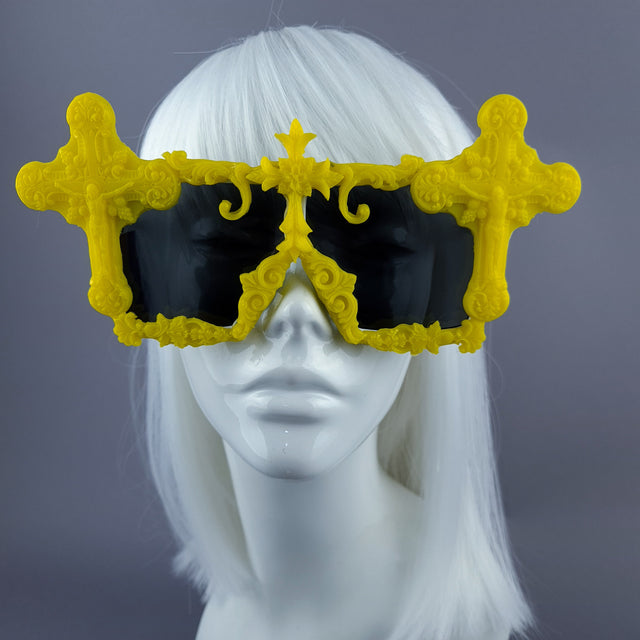"Ritual" Yellow Crosses Filigree Unisex Sunglasses