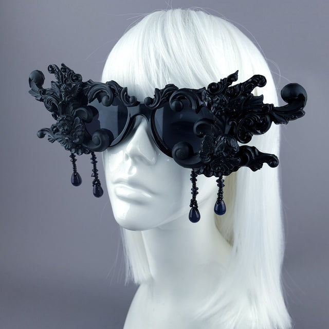 "Culte" OTT Statement Black Cherub Filigree & Beading Sunglasses