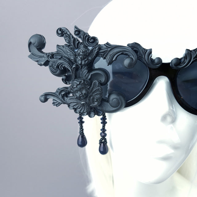 "Culte" OTT Statement Black Cherub Filigree & Beading Sunglasses