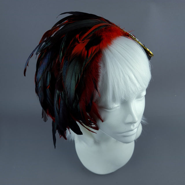"Hope" Vintage Inspired Red Feather & Jewel Fascinator