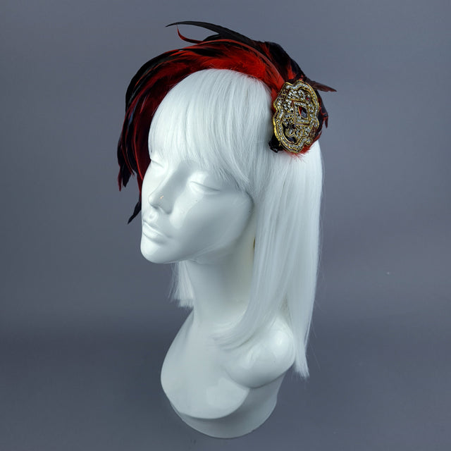"Hope" Vintage Inspired Red Feather & Jewel Fascinator