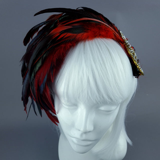 "Hope" Vintage Inspired Red Feather & Jewel Fascinator