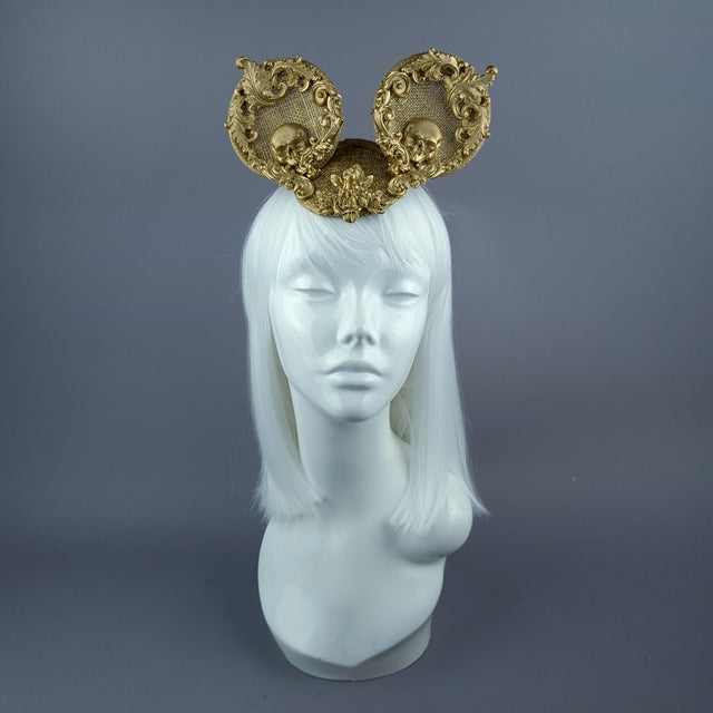 "Ninkilim" Gold Filigree & Skull Ear Mini Fascinator