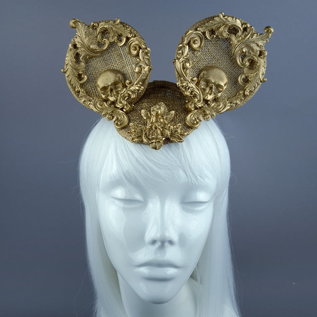 "Ninkilim" Gold Filigree & Skull Ear Mini Fascinator