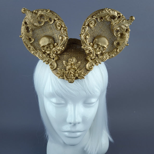 "Ninkilim" Gold Filigree & Skull Ear Mini Fascinator