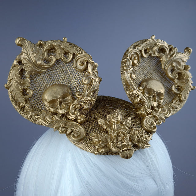 "Ninkilim" Gold Filigree & Skull Ear Mini Fascinator