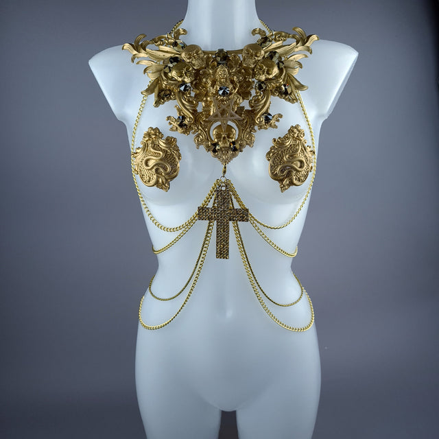 "Astaroth" Gold Skull & Filigree Harness Body Jewellery