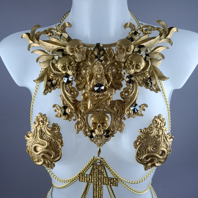 "Astaroth" Gold Skull & Filigree Harness Body Jewellery
