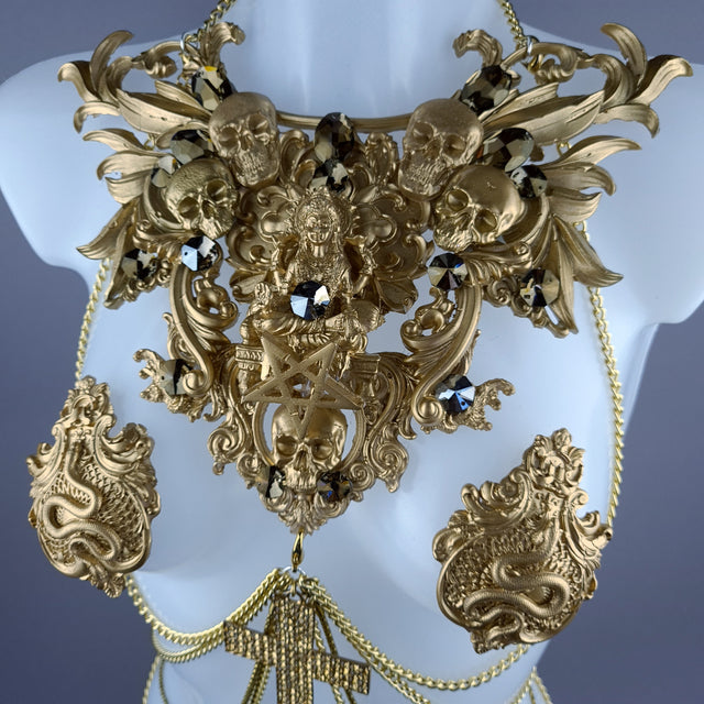 "Astaroth" Gold Skull & Filigree Harness Body Jewellery