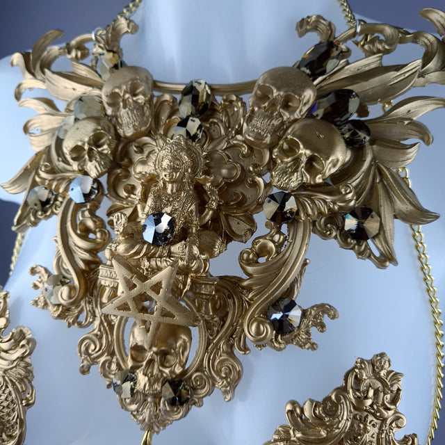 "Astaroth" Gold Skull & Filigree Harness Body Jewellery