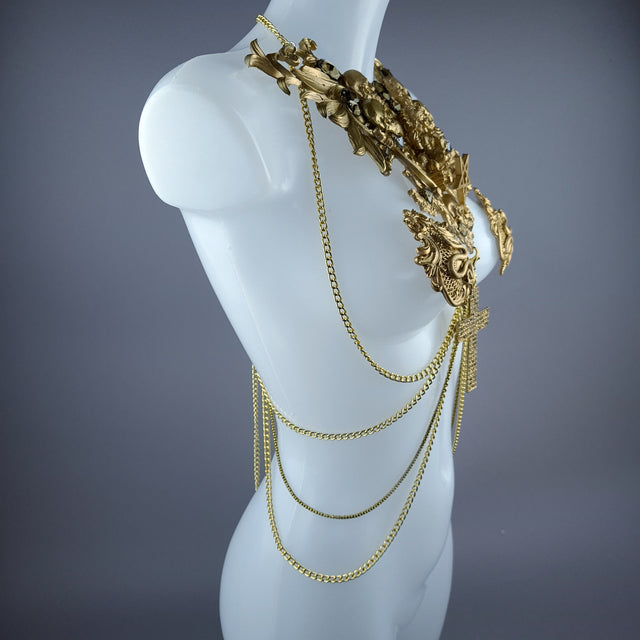 "Astaroth" Gold Skull & Filigree Harness Body Jewellery