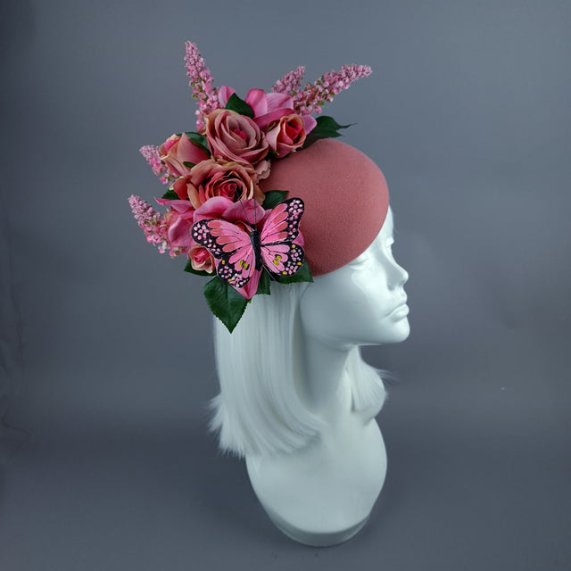 "Posey" Pink Rose & Butterfly Fascinator Hat Headdress