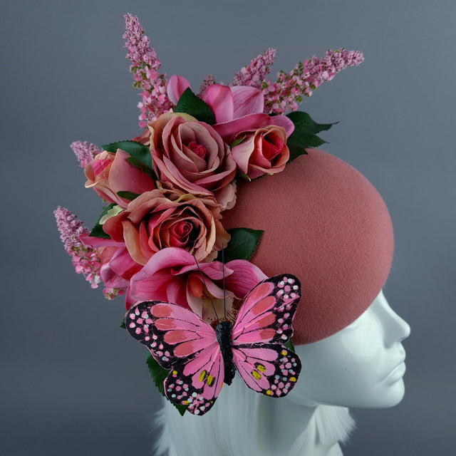 "Posey" Pink Rose & Butterfly Fascinator Hat Headdress