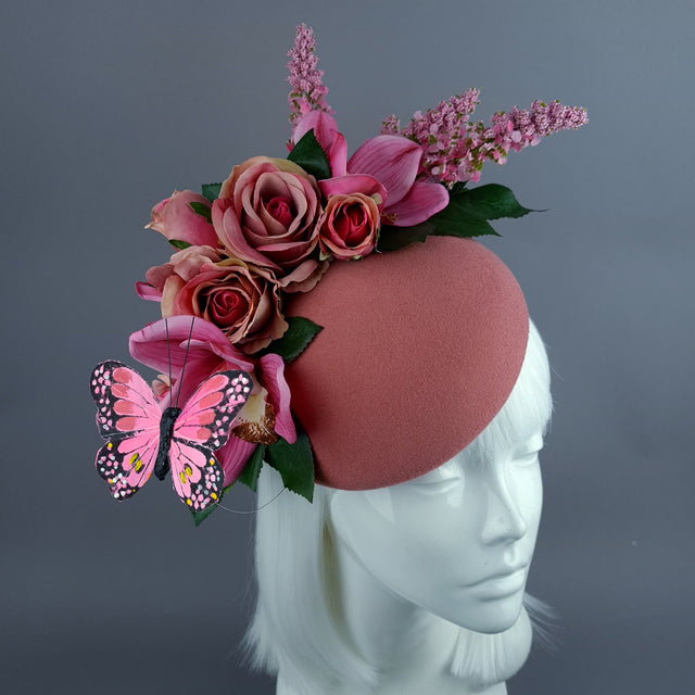 "Posey" Pink Rose & Butterfly Fascinator Hat Headdress