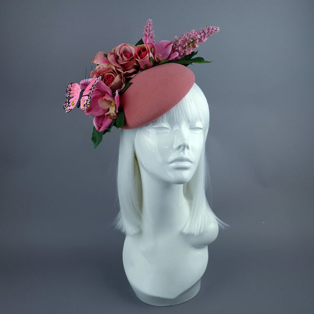 "Posey" Pink Rose & Butterfly Fascinator Hat Headdress