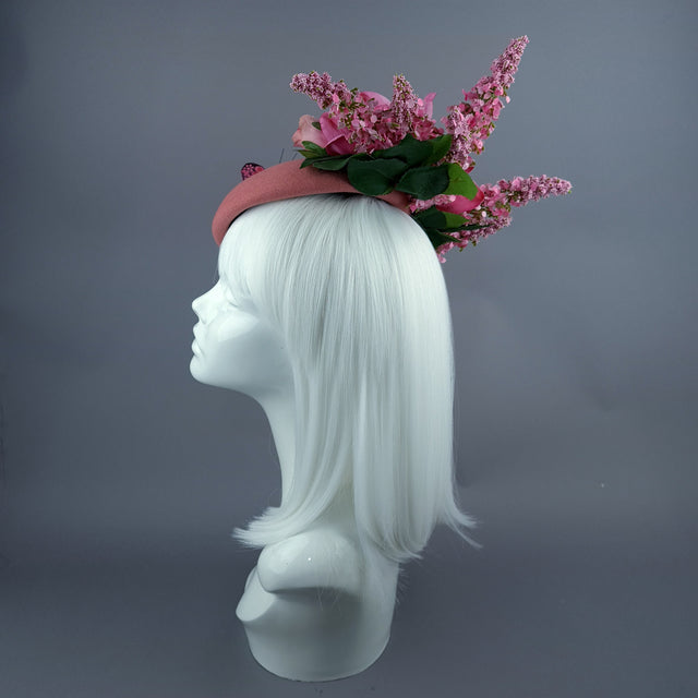 "Posey" Pink Rose & Butterfly Fascinator Hat Headdress