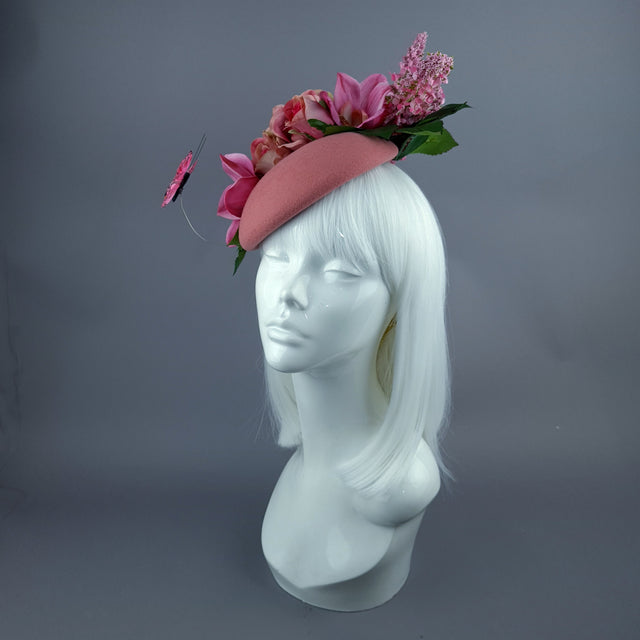 "Posey" Pink Rose & Butterfly Fascinator Hat Headdress
