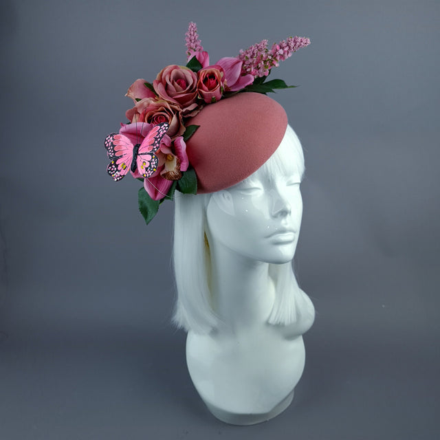 "Posey" Pink Rose & Butterfly Fascinator Hat Headdress
