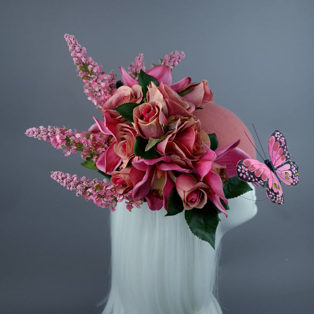 "Posey" Pink Rose & Butterfly Fascinator Hat Headdress