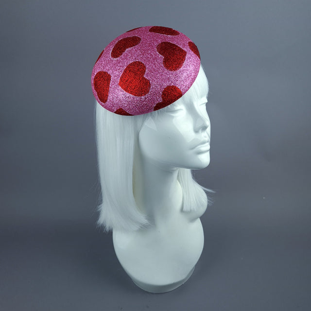 "Sweet Heart" Red & Pink Glitter Hearts Fascinator Hat Headdress