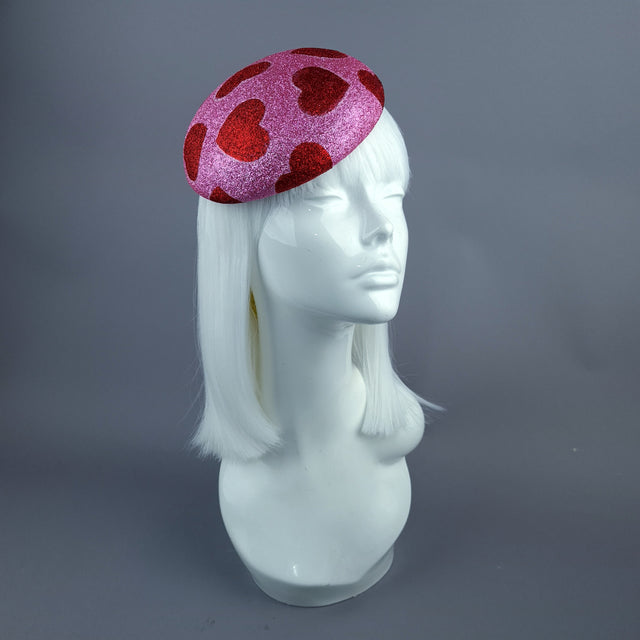 "Sweet Heart" Red & Pink Glitter Hearts Fascinator Hat Headdress