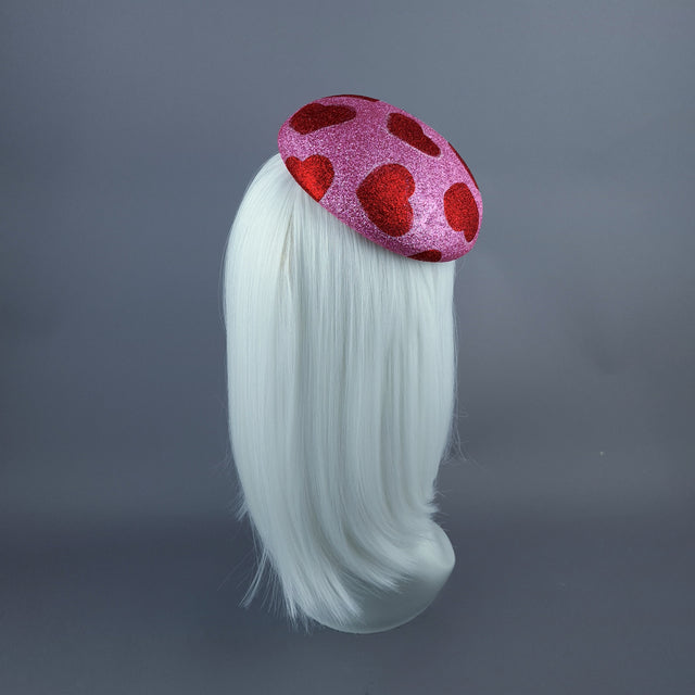 "Sweet Heart" Red & Pink Glitter Hearts Fascinator Hat Headdress