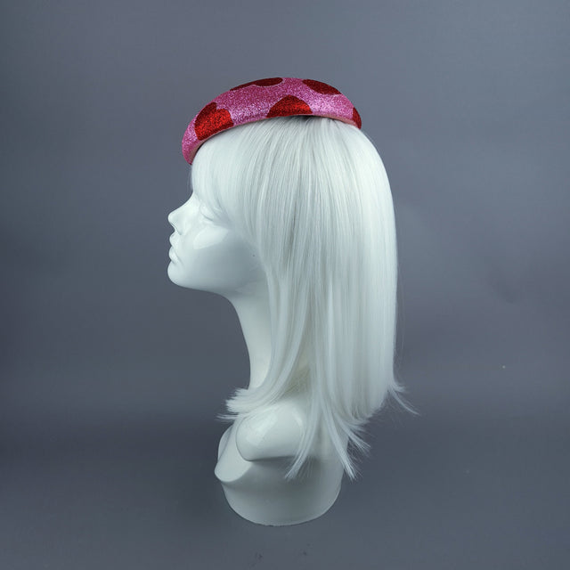 "Sweet Heart" Red & Pink Glitter Hearts Fascinator Hat Headdress