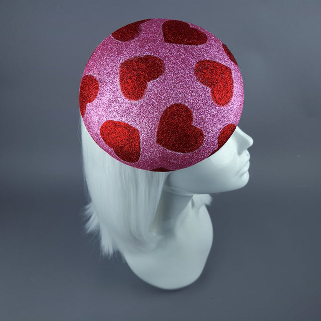 "Sweet Heart" Red & Pink Glitter Hearts Fascinator Hat Headdress