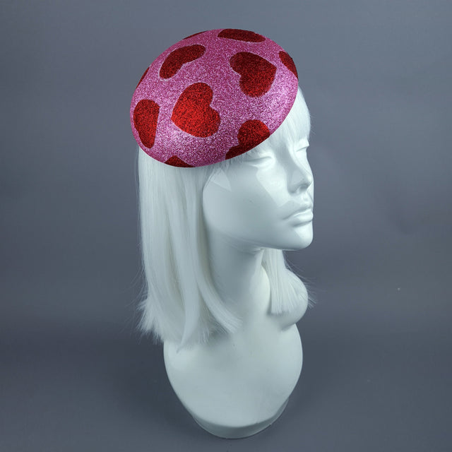 "Sweet Heart" Red & Pink Glitter Hearts Fascinator Hat Headdress