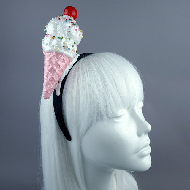 "Vanilla" Glitter Ice Cream Headpiece - Pink