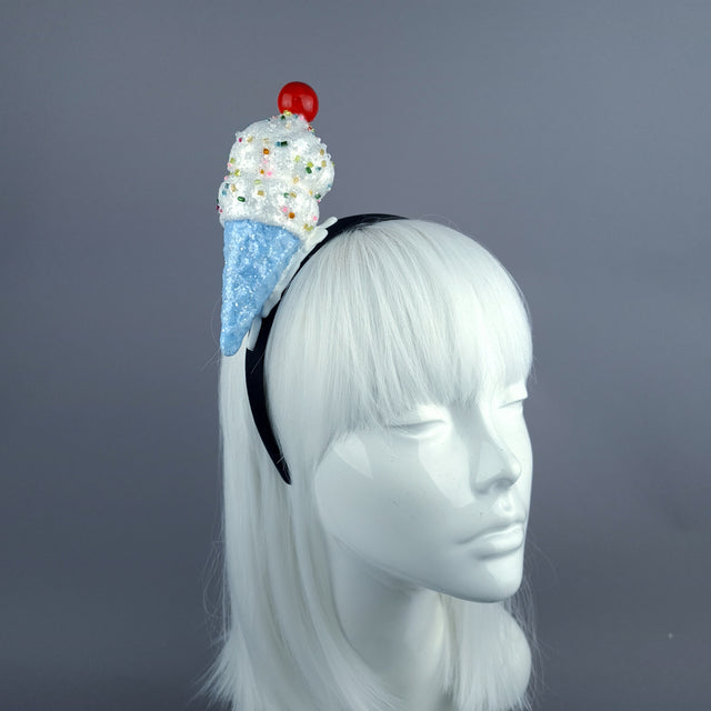 "Vanilla" Glitter Ice Cream Headpiece - Blue